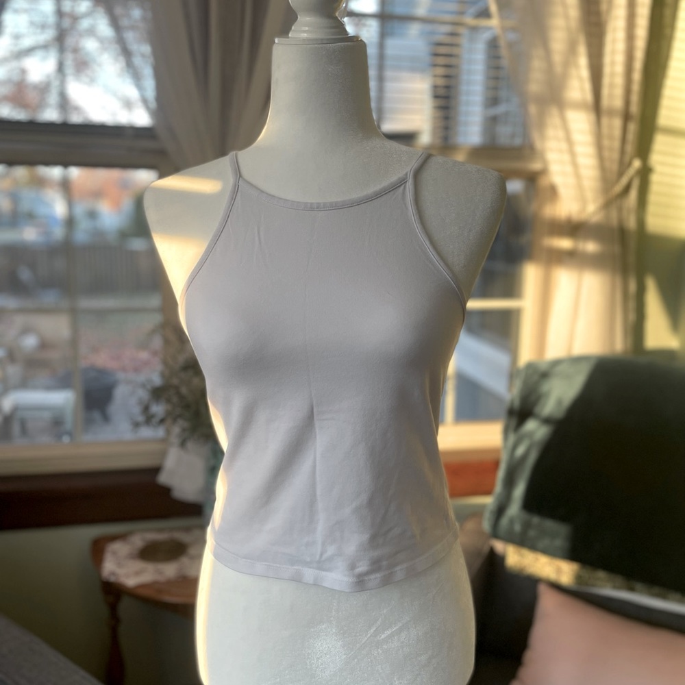 White Lulu’s Sleeveless Tank, High Rise Neck and Racerback inspired back